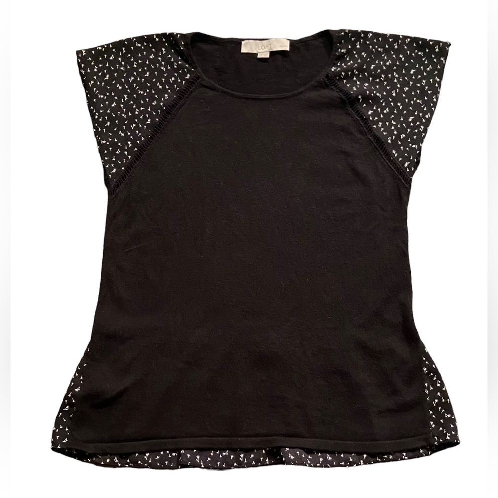Loft Knit cotton, silk and viscose blend cap sleeved top with floral pri…